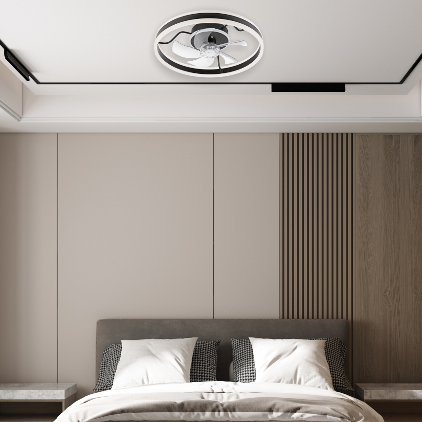 LED himmennettävä kattovalaisin tuulettimella APOLLO LED/38W/230V musta + kaukosäädin