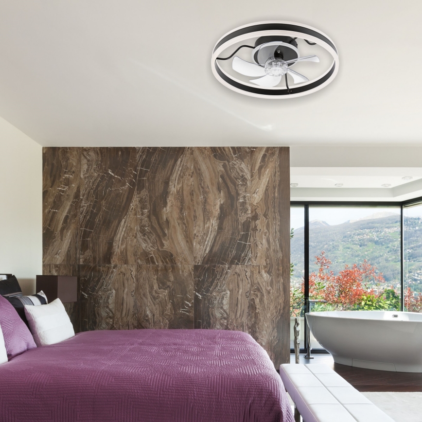 LED himmennettävä kattovalaisin tuulettimella APOLLO LED/38W/230V musta + kaukosäädin