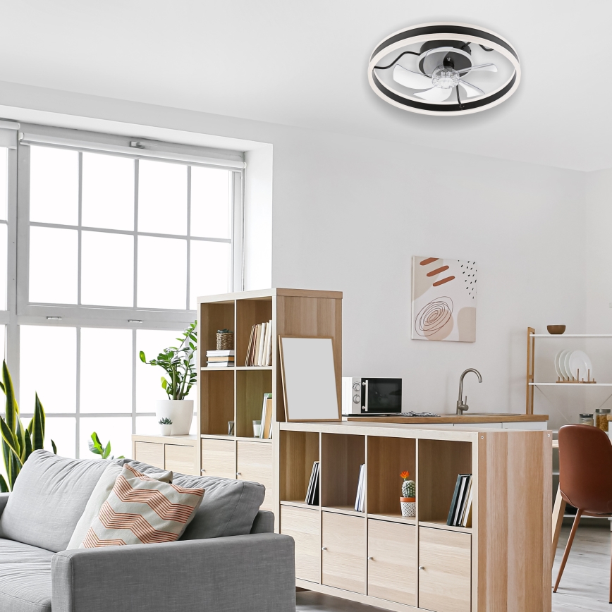 LED himmennettävä kattovalaisin tuulettimella APOLLO LED/38W/230V musta + kaukosäädin