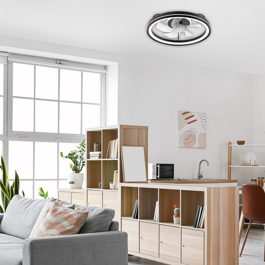 LED himmennettävä kattovalaisin tuulettimella FARGO LED/37W/230V musta + kaukosäädin