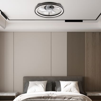 LED himmennettävä kattovalaisin tuulettimella FARGO LED/37W/230V musta + kaukosäädin