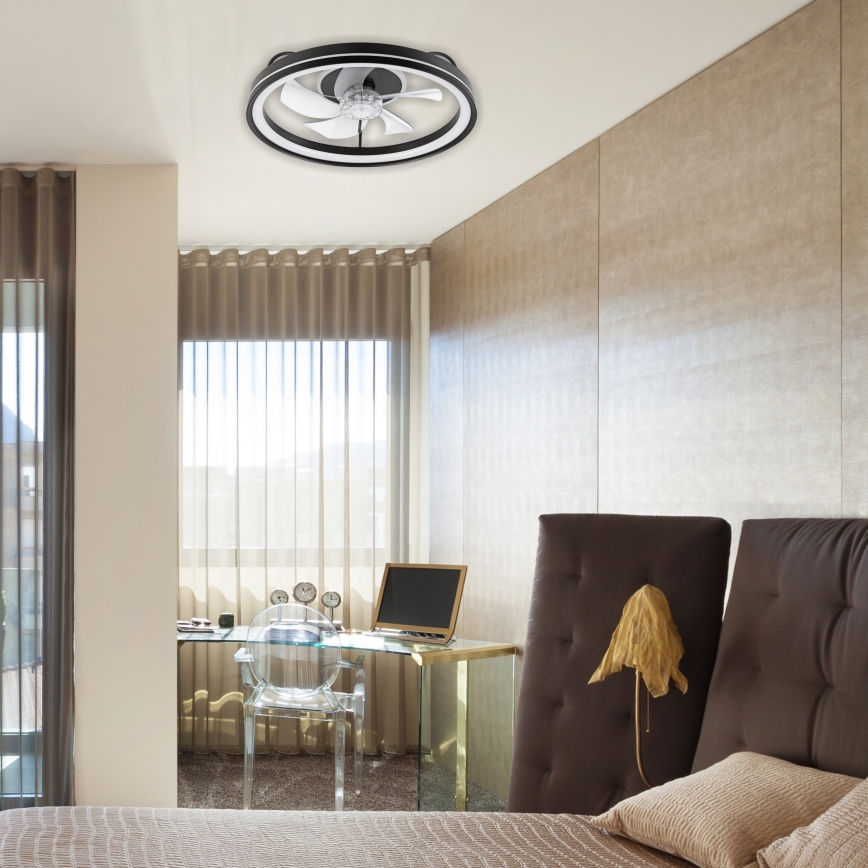 LED himmennettävä kattovalaisin tuulettimella FARGO LED/37W/230V musta + kaukosäädin