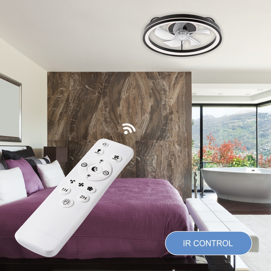 LED himmennettävä kattovalaisin tuulettimella FARGO LED/37W/230V musta + kaukosäädin