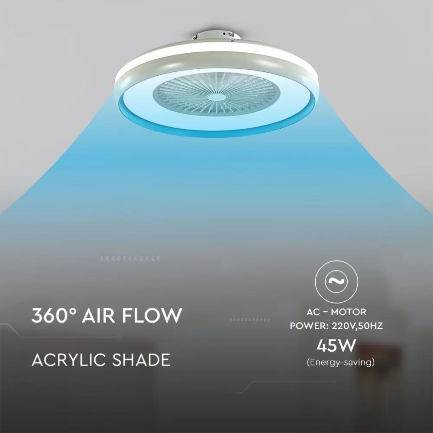 LED-kattovalaisin wtih a fan LED/45W/230V 3000/4000/6500K sininen + kauko-ohjaus