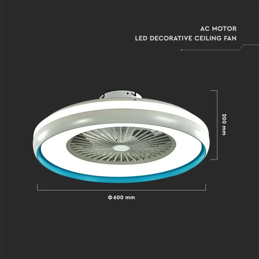 LED-kattovalaisin wtih a fan LED/45W/230V 3000/4000/6500K sininen + kauko-ohjaus
