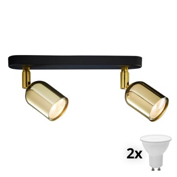 LED-kohdevalaisin TOP 2xGU10/10W/230V musta/kulta