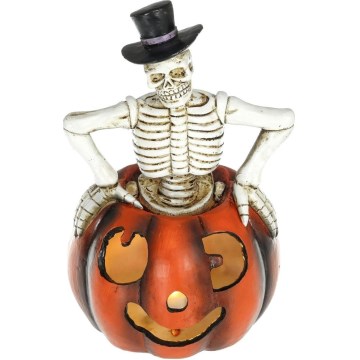 LED Koriste HALLOWEEN LED/2xLR44/lämpimänvalkoinen luuranko kurpitsassa hartsi