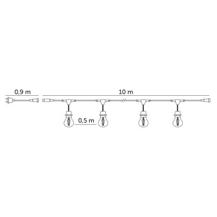 LED koristeketju ulkokäyttöön BAJA ST64 20xE27/1W/230V 10,9m IP44 lämpimänvalkoinen