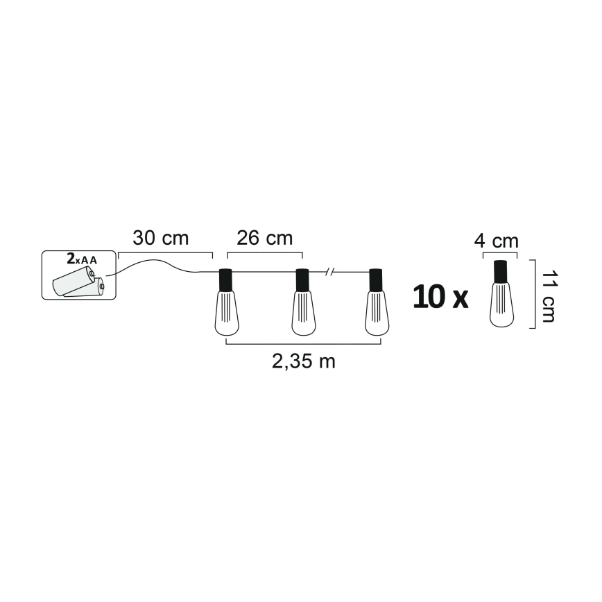 LED-koristevaloketju EDISON 2,65 m 10xLED/2xAA