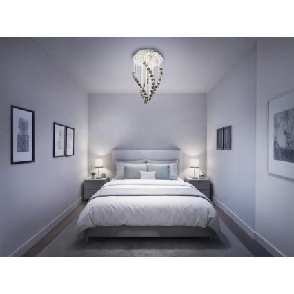 LED-kristallikattovalaisin NAURU, 30 W, 230 V, halkaisija 40 cm, kiiltävä kromi/musta + kaukosäädin