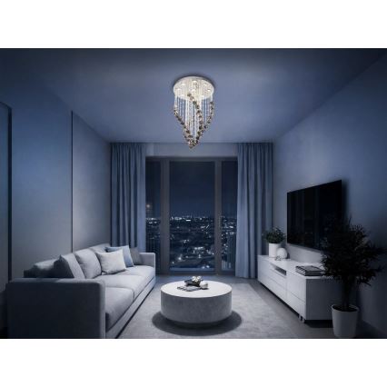 LED-kristallikattovalaisin NAURU, 30 W, 230 V, halkaisija 40 cm, kiiltävä kromi/musta + kaukosäädin