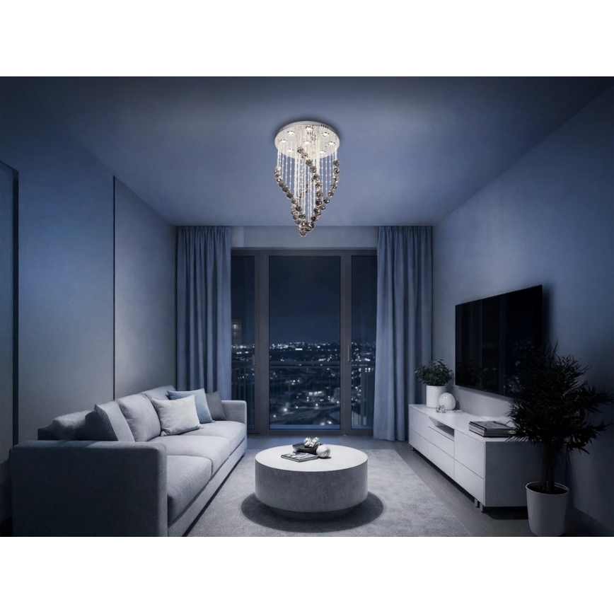 LED-kristallikattovalaisin NAURU, 30 W, 230 V, halkaisija 40 cm, kiiltävä kromi/musta + kaukosäädin