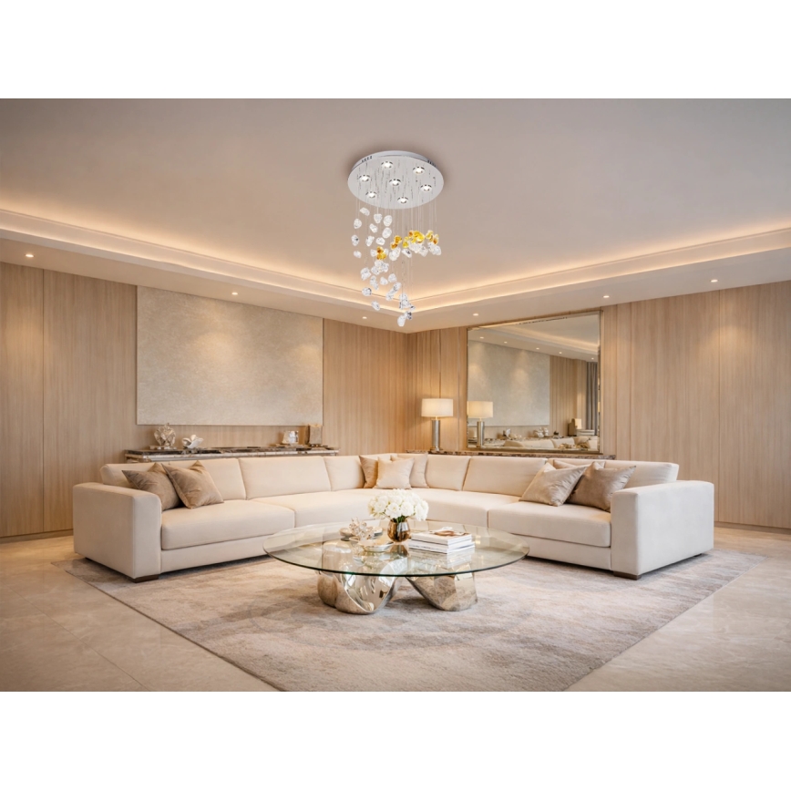LED-kristallikattovalaisin AVARA LED/24W/230V halkaisija 40 cm, kiiltävä kromi + kaukosäädin