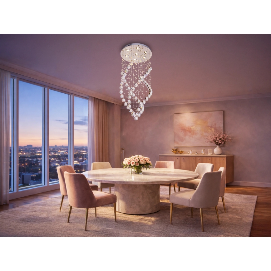 LED-kristallikattovalaisin NAURU LED/24W/230V halkaisija 40 cm kiiltävä kromi + kaukosäädin
