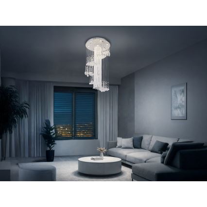 LED-kristallikattovalaisin NAURU LED/24W/230V pr. 45 cm kiiltävä kromi + kaukosäädin
