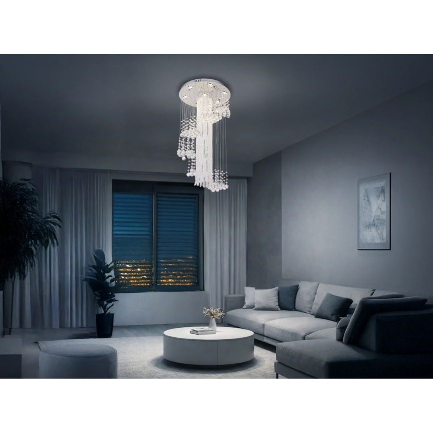 LED-kristallikattovalaisin NAURU LED/24W/230V pr. 45 cm kiiltävä kromi + kaukosäädin