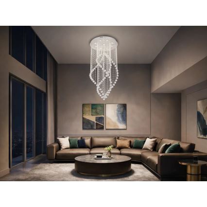 LED-kristallikatto-valaisin NAURU LED/30 W/230 V, Ø 60 cm, kiiltävä kromi + kaukosäädin