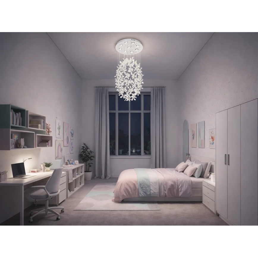 LED-kristallikattovalaisin SAMOA LED/30W/230V Ø 40 cm kiiltävä kromi + kaukosäädin