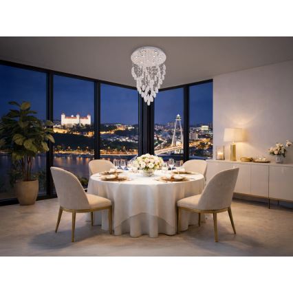 LED-kristallikattovalaisin MAJURO LED/30W/230V Ø 45 cm kiiltävä kromi + kaukosäädin