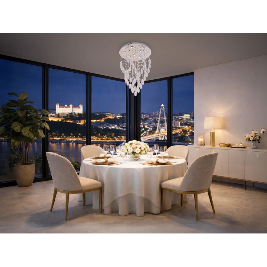 LED-kristallikattovalaisin MAJURO LED/30W/230V Ø 45 cm kiiltävä kromi + kaukosäädin