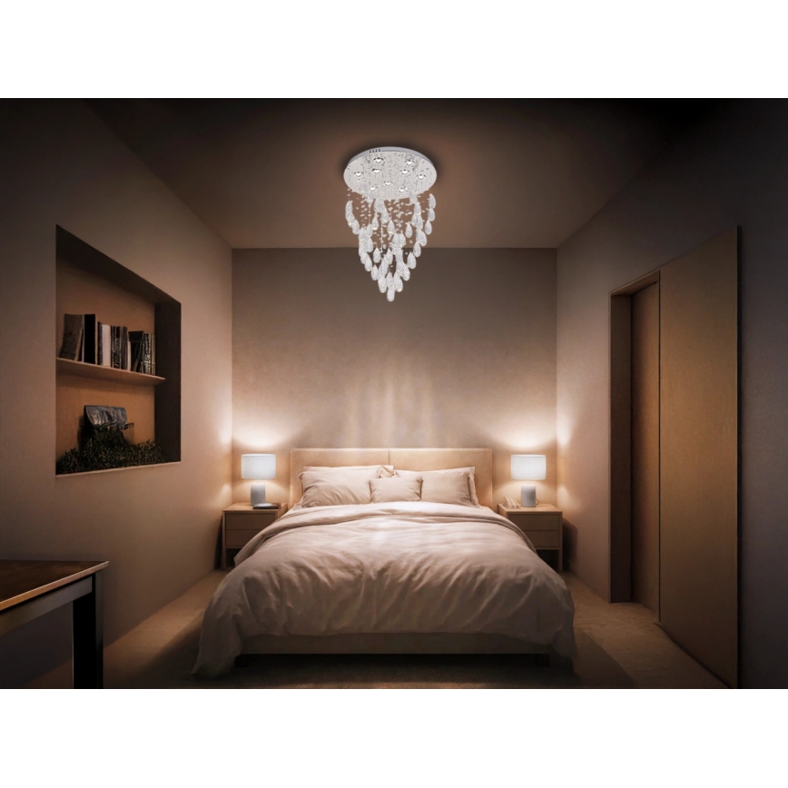 LED-kristallikattovalaisin MAJURO LED/30W/230V Ø 45 cm kiiltävä kromi + kaukosäädin