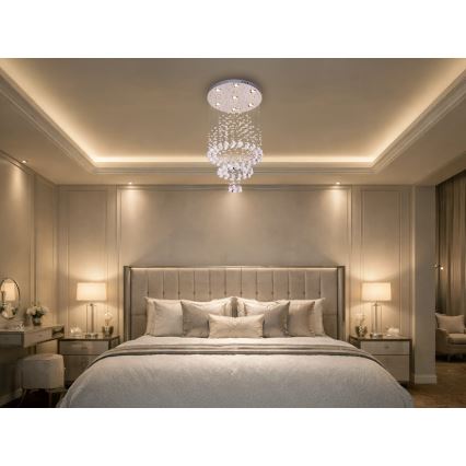 LED-kristallikattovalaisin NAURU LED/24W/230V halkaisija 40 cm kiiltävä kromi + kaukosäädin