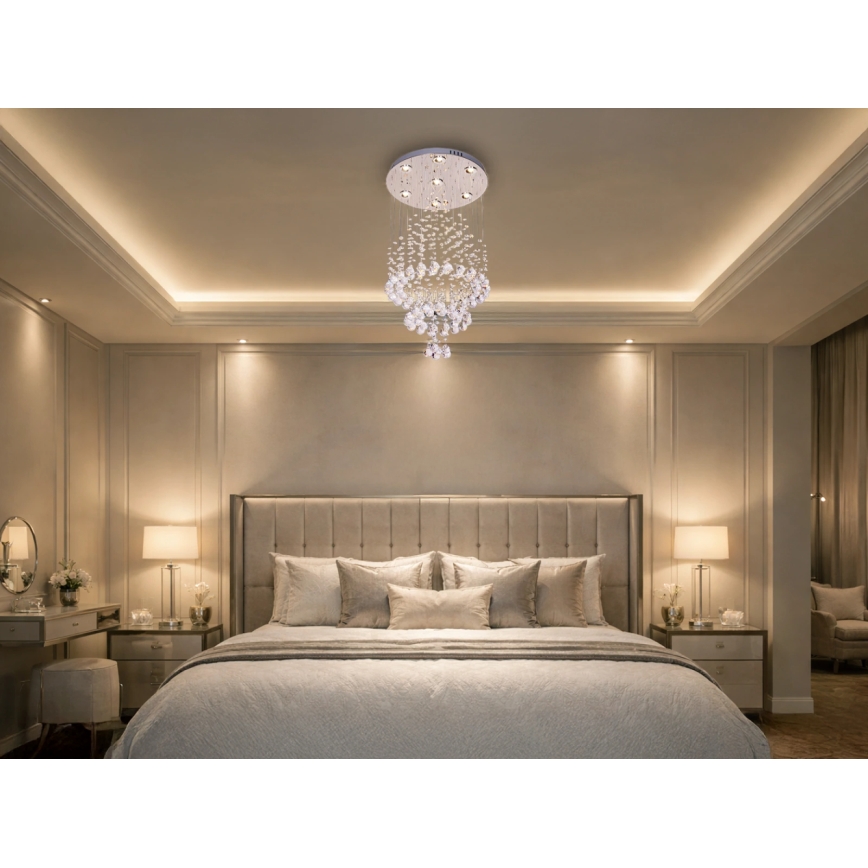 LED-kristallikattovalaisin NAURU LED/24W/230V halkaisija 40 cm kiiltävä kromi + kaukosäädin