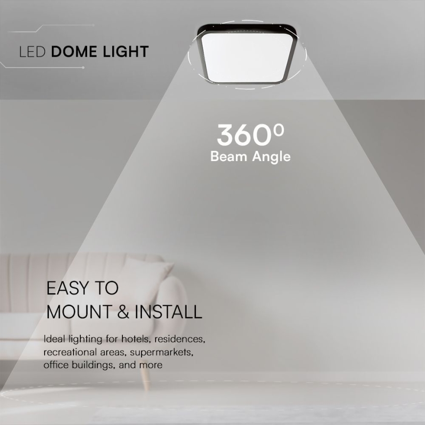 LED Kylpyhuoneen kattovalaisin SAMSUNG CHIP LED/18W/230V IP44 4000K 25x25 cm musta