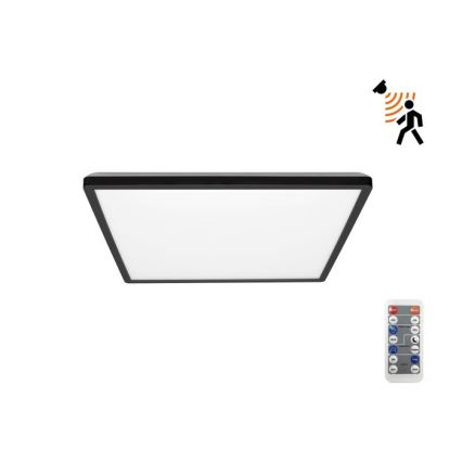 LED Kylpyhuonevalaisin liiketunnistimella ja hämäräkytkimellä NIVERA LED/12W/230V IP54 3000/4000/6000K 22,5x22,5 cm musta + kaukosäädin