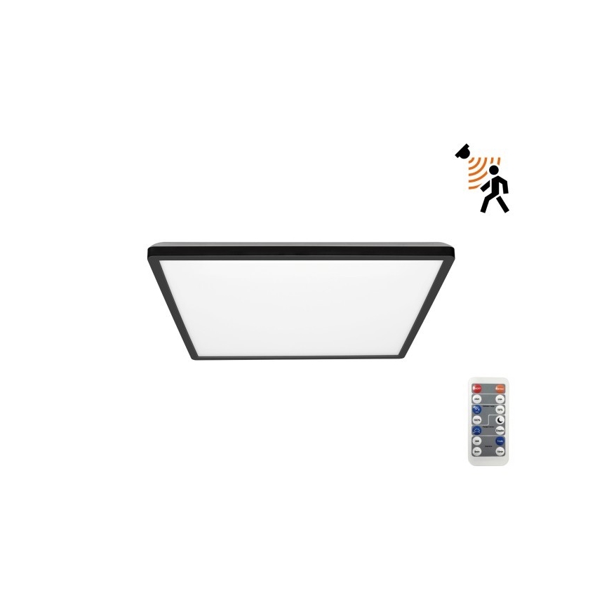 LED Kylpyhuonevalaisin liiketunnistimella ja hämäräkytkimellä NIVERA LED/12W/230V IP54 3000/4000/6000K 22,5x22,5 cm musta + kaukosäädin