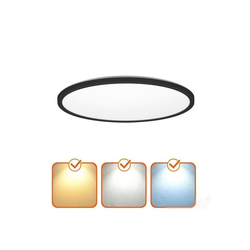 LED Kylpyhuonevalaisin liiketunnistimella ja hämäräkytkimellä NIVERA LED/18W/230V IP54 3000/4000/6000K halkaisija 30 cm musta + kaukosäädin