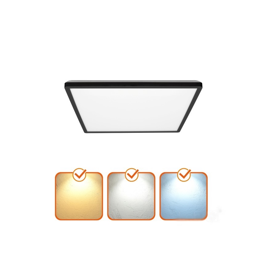 LED Kylpyhuonevalaisin liiketunnistimella ja hämäräkytkimellä NIVERA LED/18W/230V IP54 3000/4000/6000K 30x30 cm musta + kaukosäädin