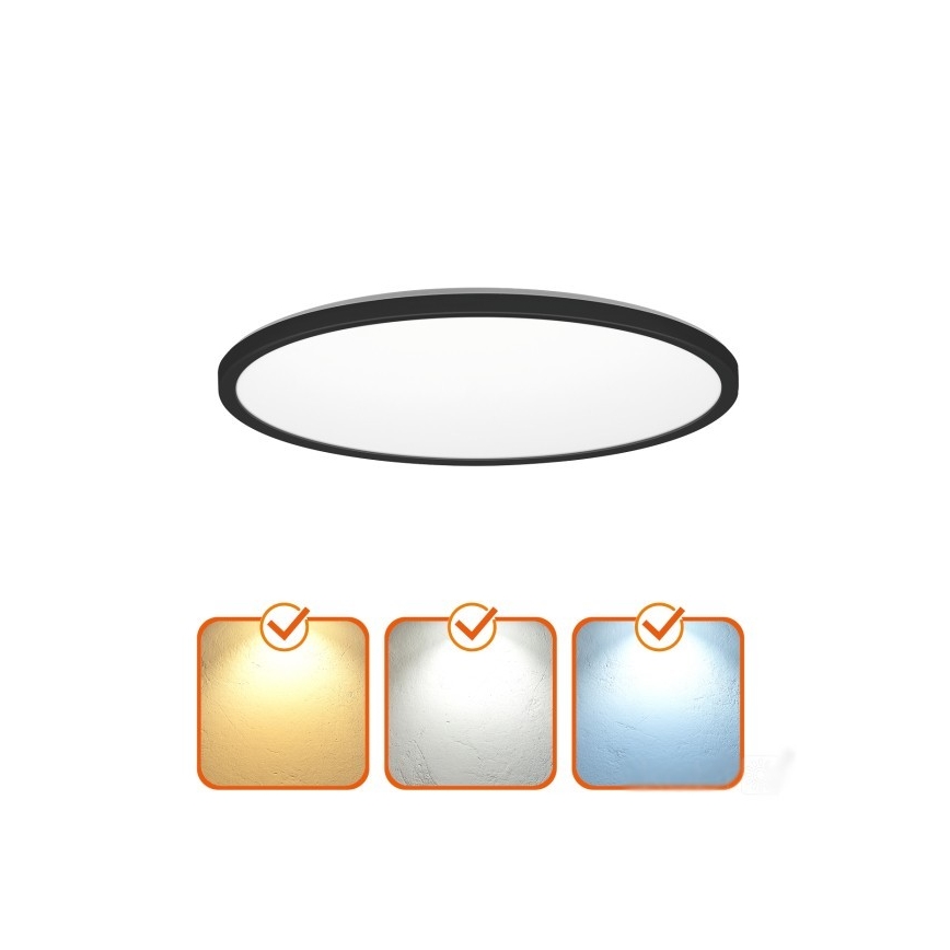 LED Kylpyhuonevalaisin liiketunnistimella ja hämäräkytkimellä NIVERA LED/24W/230V IP54 3000/4000/6000K halkaisija 30 cm musta + kaukosäädin