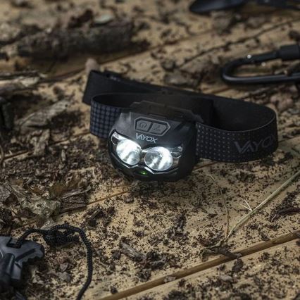 LED-säädettävä ladattava otsalamppu sensorilla ja punaisella valolla 2xLED/5W/5V/3xAAA IP65 500 lm 1200 mAh