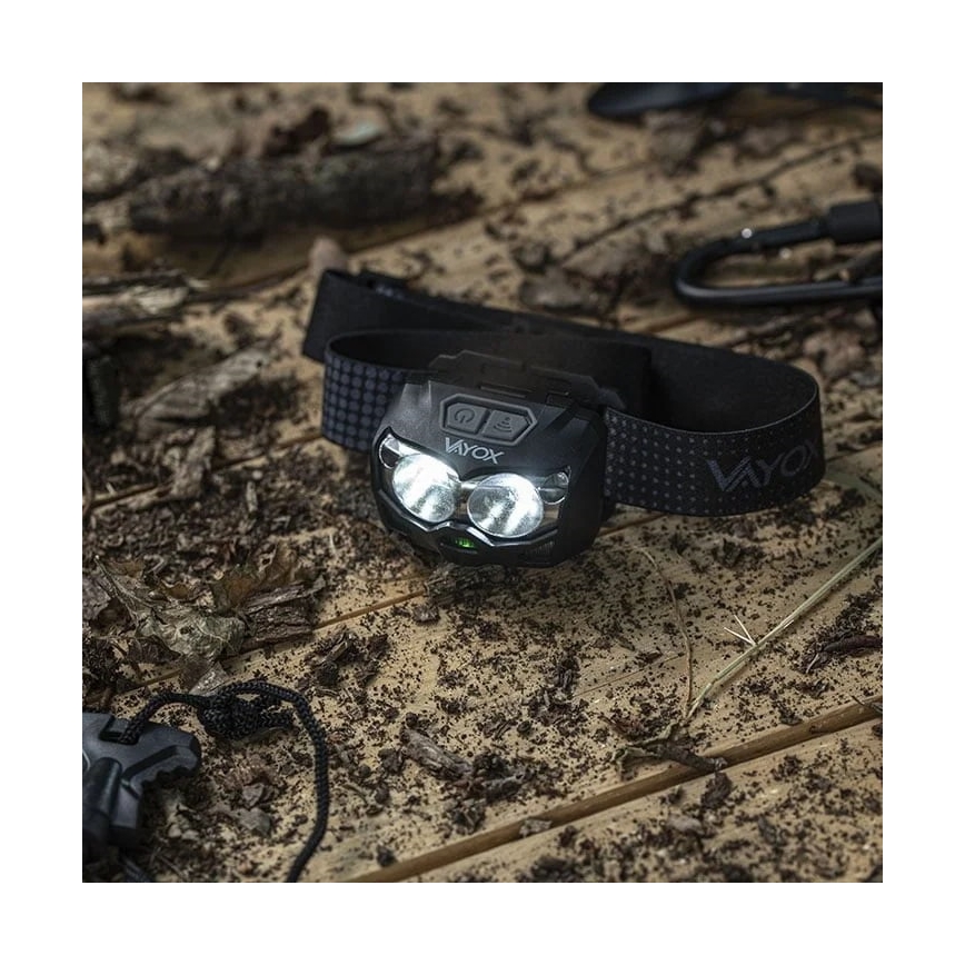 LED-säädettävä ladattava otsalamppu sensorilla ja punaisella valolla 2xLED/5W/5V/3xAAA IP65 500 lm 1200 mAh