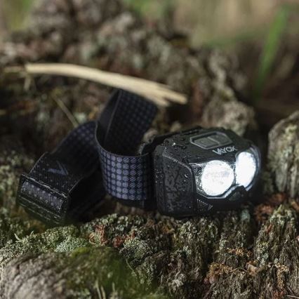 LED-säädettävä ladattava otsalamppu sensorilla ja punaisella valolla 2xLED/5W/5V/3xAAA IP65 500 lm 1200 mAh