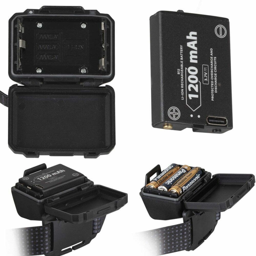 LED-säädettävä ladattava otsalamppu sensorilla ja punaisella valolla 2xLED/5W/5V/3xAAA IP65 500 lm 1200 mAh