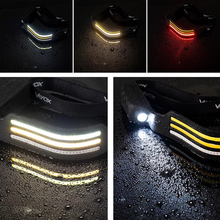 LED himmennettävä ladattava otsalamppu sensorilla ja punaisella valolla 4xLED/5V IP44 300 lm 1200 mAh