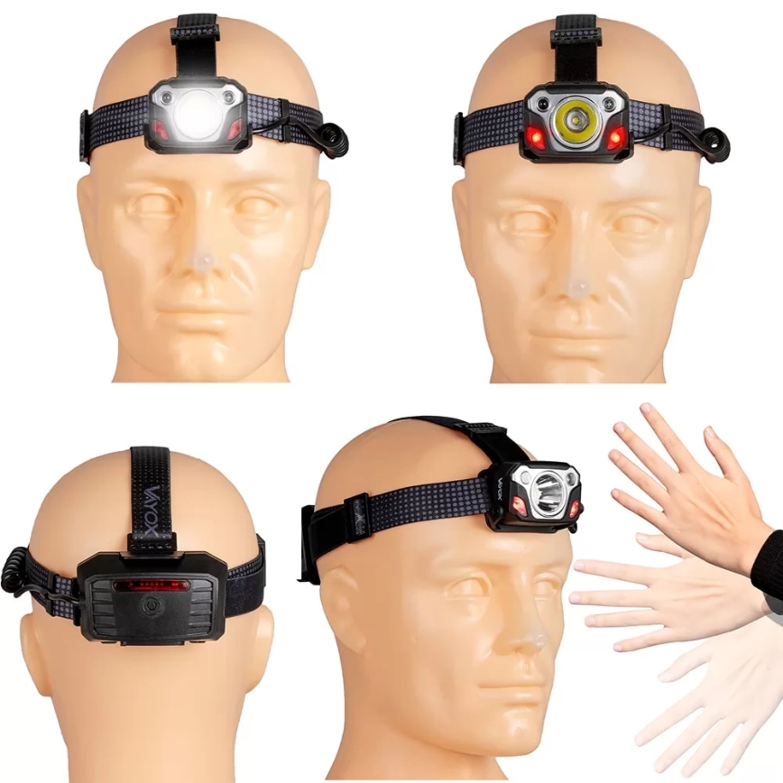 LED himmennettävä ladattava otsalamppu sensorilla, powerbank-toiminnolla ja punaisella valolla LED/10W/5V IP44 1200 lm 4000 mAh