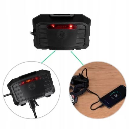 LED himmennettävä ladattava otsalamppu sensorilla, powerbank-toiminnolla ja punaisella valolla LED/10W/5V IP44 1200 lm 4000 mAh