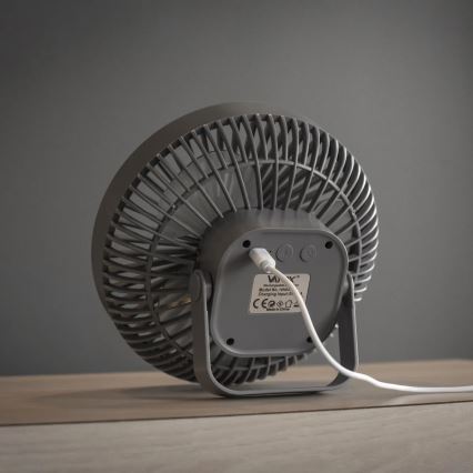 LED Ladattava pöytä tuuletin LED-valolla LED/2W/5V USB 2400 mAh harmaa