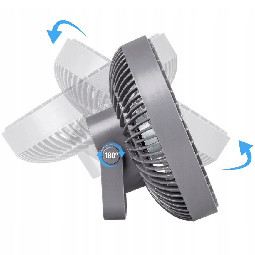 LED Ladattava pöytä tuuletin LED-valolla LED/2W/5V USB 2400 mAh harmaa