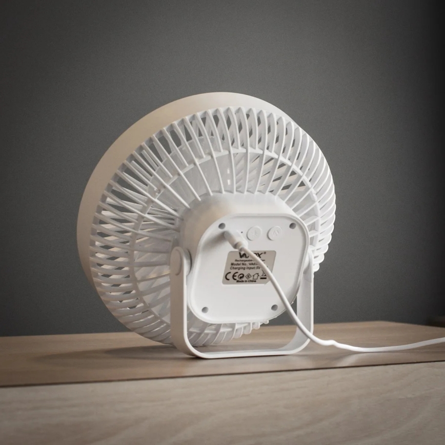 LED ladattava pöytätuuletin LED-valaistuksella LED/2W/5V USB 2400 mAh valkoinen