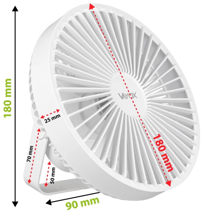 LED ladattava pöytätuuletin LED-valaistuksella LED/2W/5V USB 2400 mAh valkoinen