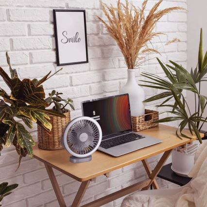 LED ladattava pöytätuuletin LED-valaistuksella LED/3W/5V USB 2400 mAh harmaa