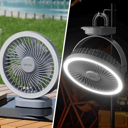 LED ladattava pöytätuuletin LED-valaistuksella LED/3W/5V USB 2400 mAh harmaa