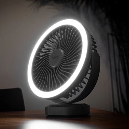 LED ladattava pöytätuuletin LED-valaistuksella LED/3W/5V USB 2400 mAh harmaa