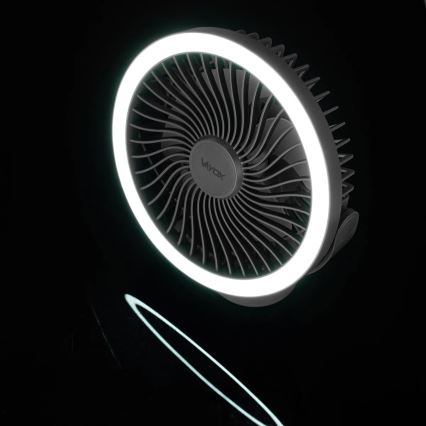 LED ladattava pöytätuuletin LED-valaistuksella LED/3W/5V USB 2400 mAh harmaa
