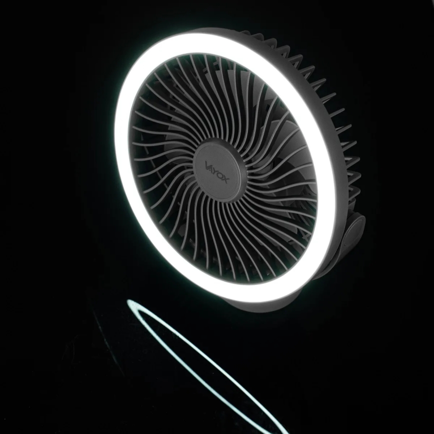 LED ladattava pöytätuuletin LED-valaistuksella LED/3W/5V USB 2400 mAh harmaa