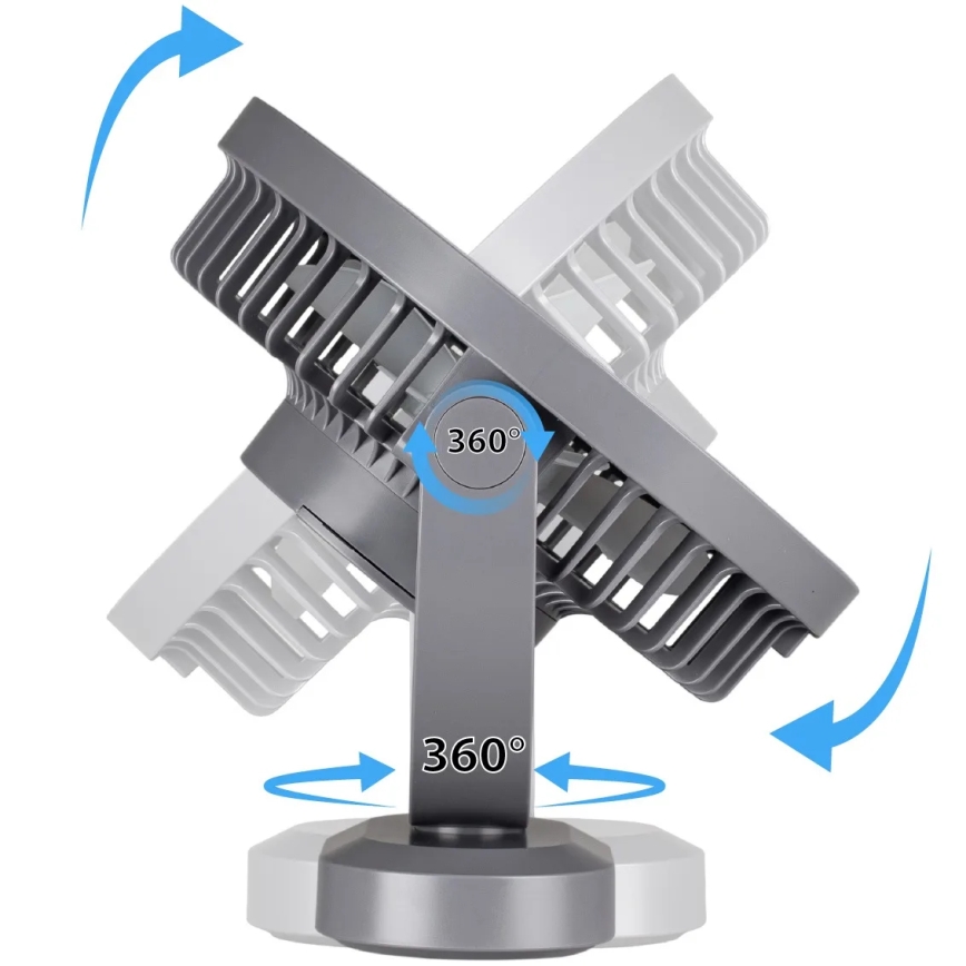 LED ladattava pöytätuuletin LED-valaistuksella LED/3W/5V USB 2400 mAh harmaa